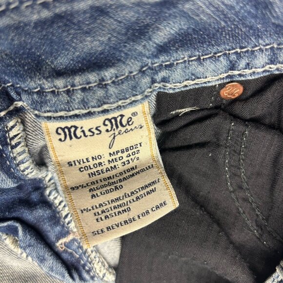 Miss Me MidRise Straight Jeans Rhinestone Destroyed Light Wash Women’s Size 29 - Picture 7 of 13